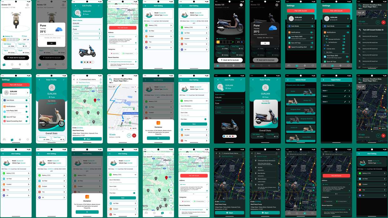 Wall of Ride Connect screens across the redesign