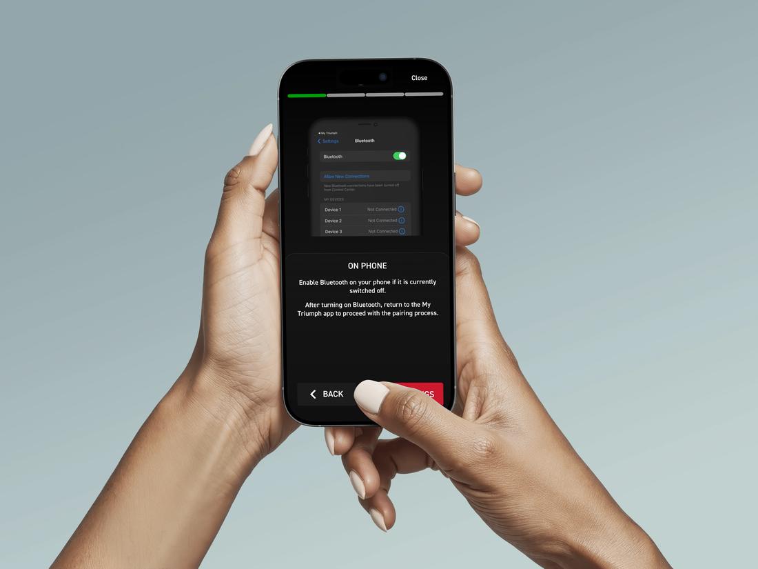 Triumph pairing guidance on a rider's phone