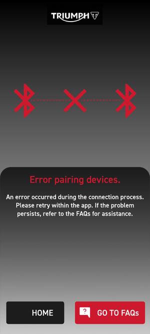 Pairing error screen with home and FAQ routes