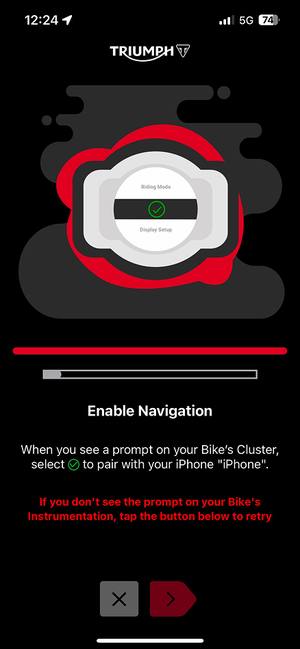 Previous enable navigation screen with retry note